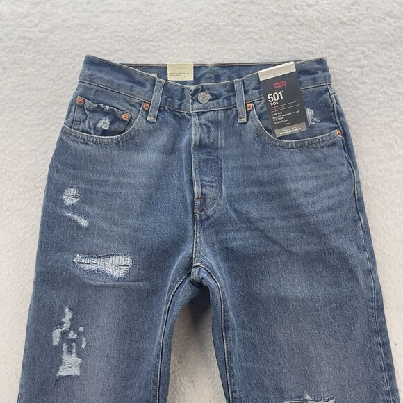 Levi's 501 '90s Jeans Women 26x30 Blue Straight Destroyed Button Fly Denim Big E - Picture 2 of 16